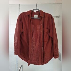 Abercrombie Oversized Linen-Blend Button-Up Shirt - Paprika